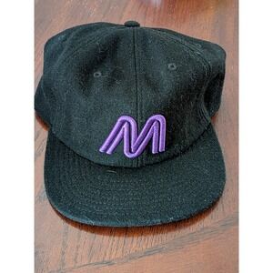 M Logo Retro Script Wool Hat Strap Back Cap OSFM Black Purple AS Colour